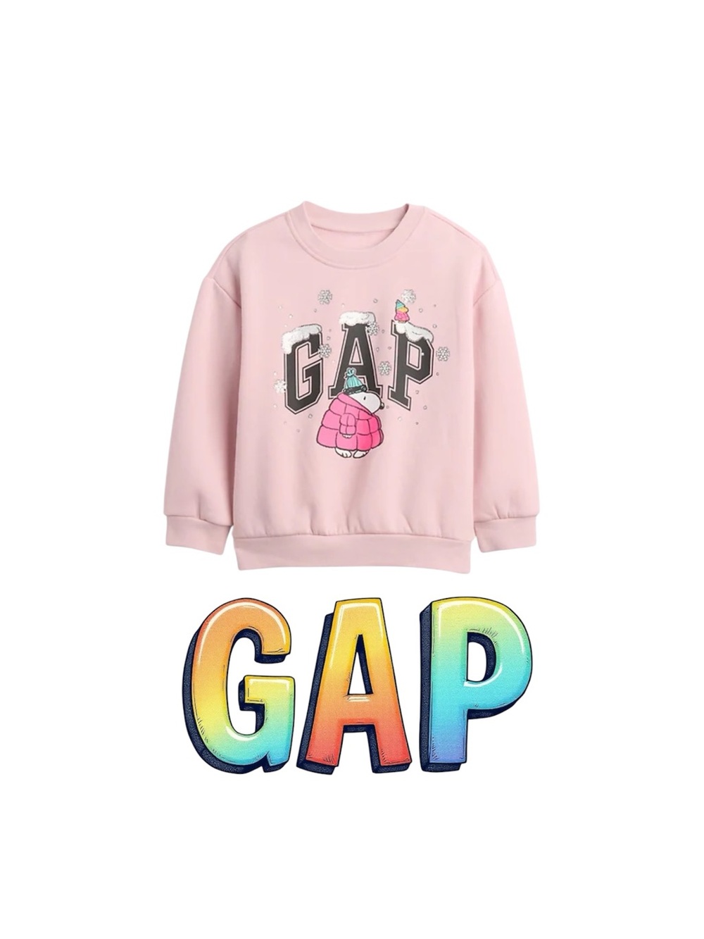 GAP Kids Light Pink Logo Snow Graphic Crewneck Sweatshirt